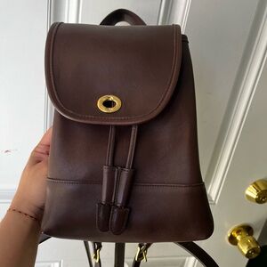 Coach Brown Leather Backpack with Gold Clasp